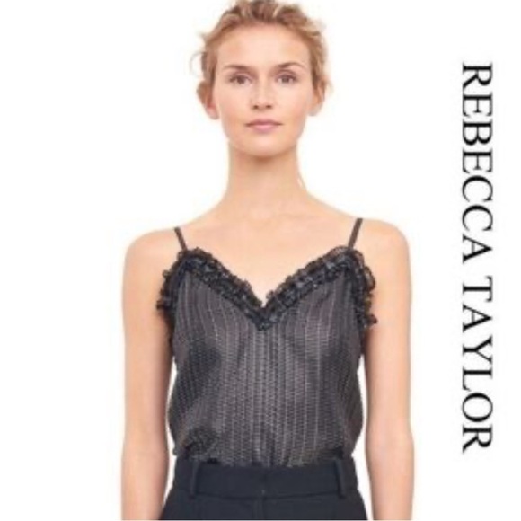 Rebecca Taylor Silver and Black Shimmer Ruffle Cami Size 8 - Picture 1 of 7